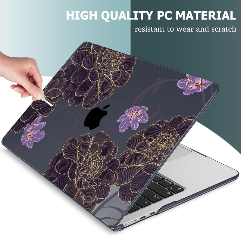 Mektron Designed for 2025/2024/2023 MacBook Air 15 INCH M4 A3241 /M3 A3114 /M2 A2941 Case, Printed Plastic Hard Shell Cover with 15.3" Liquid Retina Display Touch ID, Golden Dahlia Flowers - Image 4